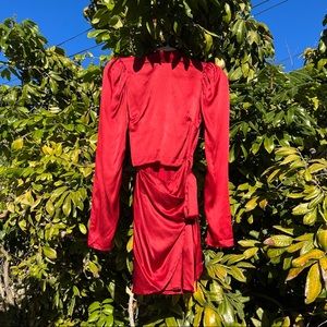 Reformation red silk cutout front wrap long sleeve mini dress